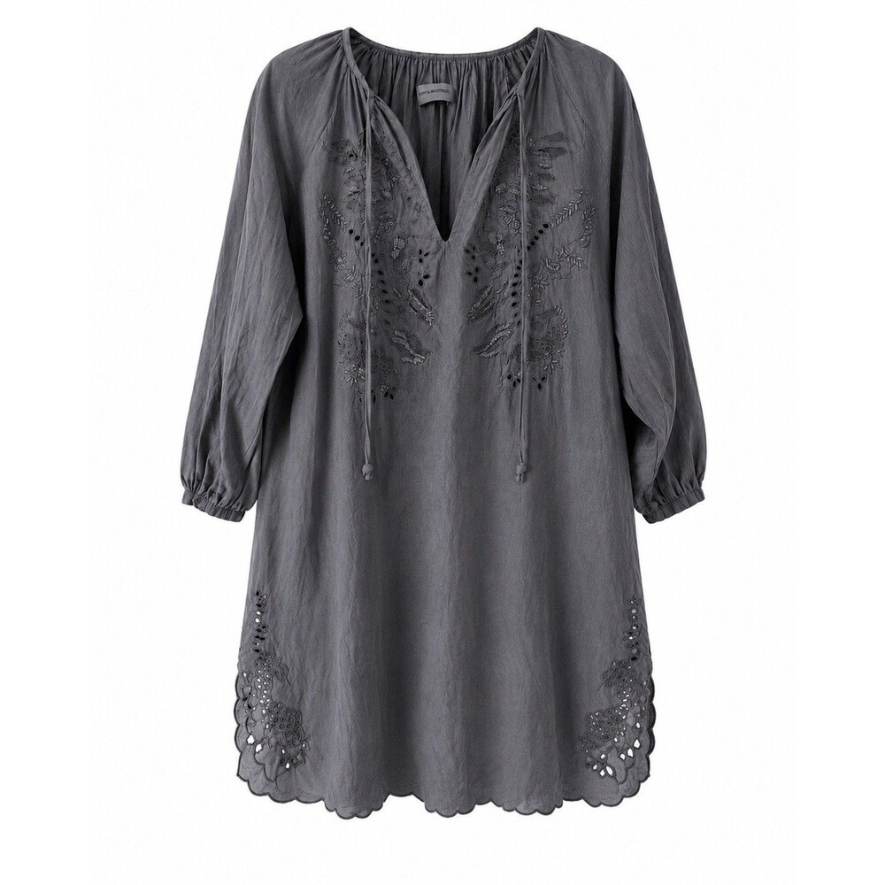 Zadig &‎ Voltaire Womens Small Tunic Dress Grey Floral Embroidery Dark Romantic